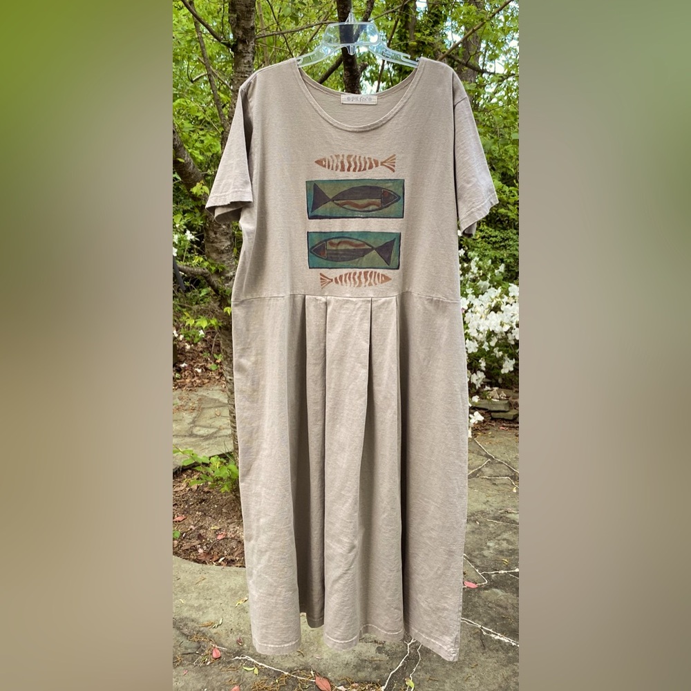 Blue Fish Amazing 1997 Khaki Dress with Fish Art